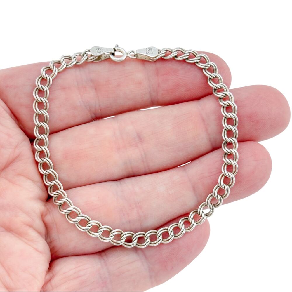 Vintage Italian Sterling Silver 925 Curb Chain Bracelet 8 inch
